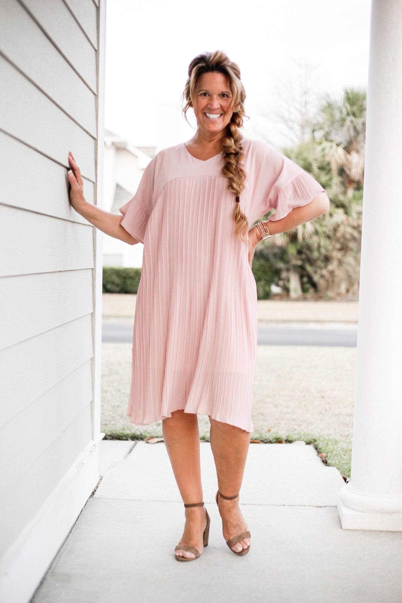 Pink Pleated V-neck Dress  BX1310 XL Official JT Merch