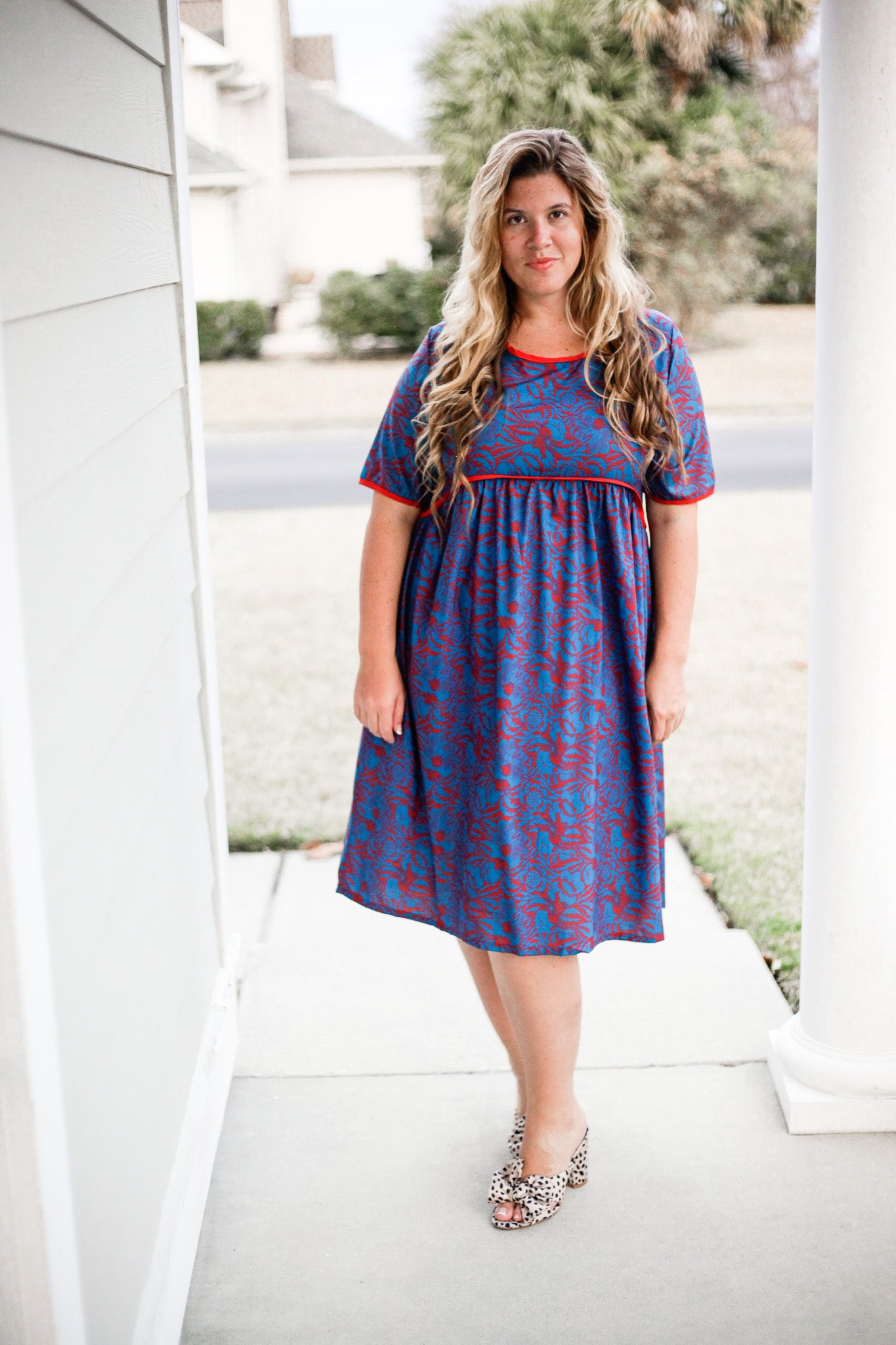 Blue Red Printed Silky Dress  BX1310 Large Official JT Merch