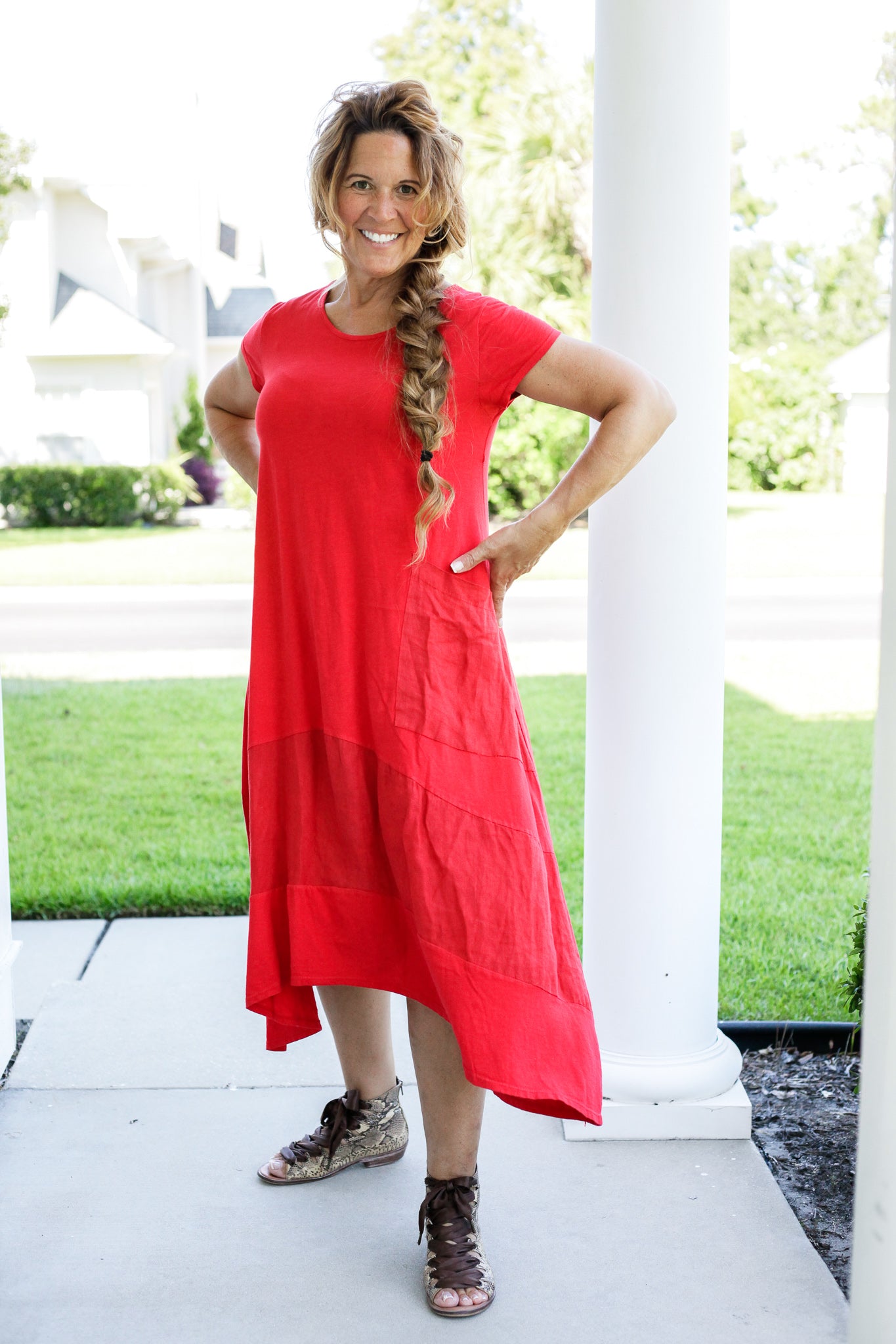 Red Linen Knit Midi Dress  BX1310 Large Official JT Merch