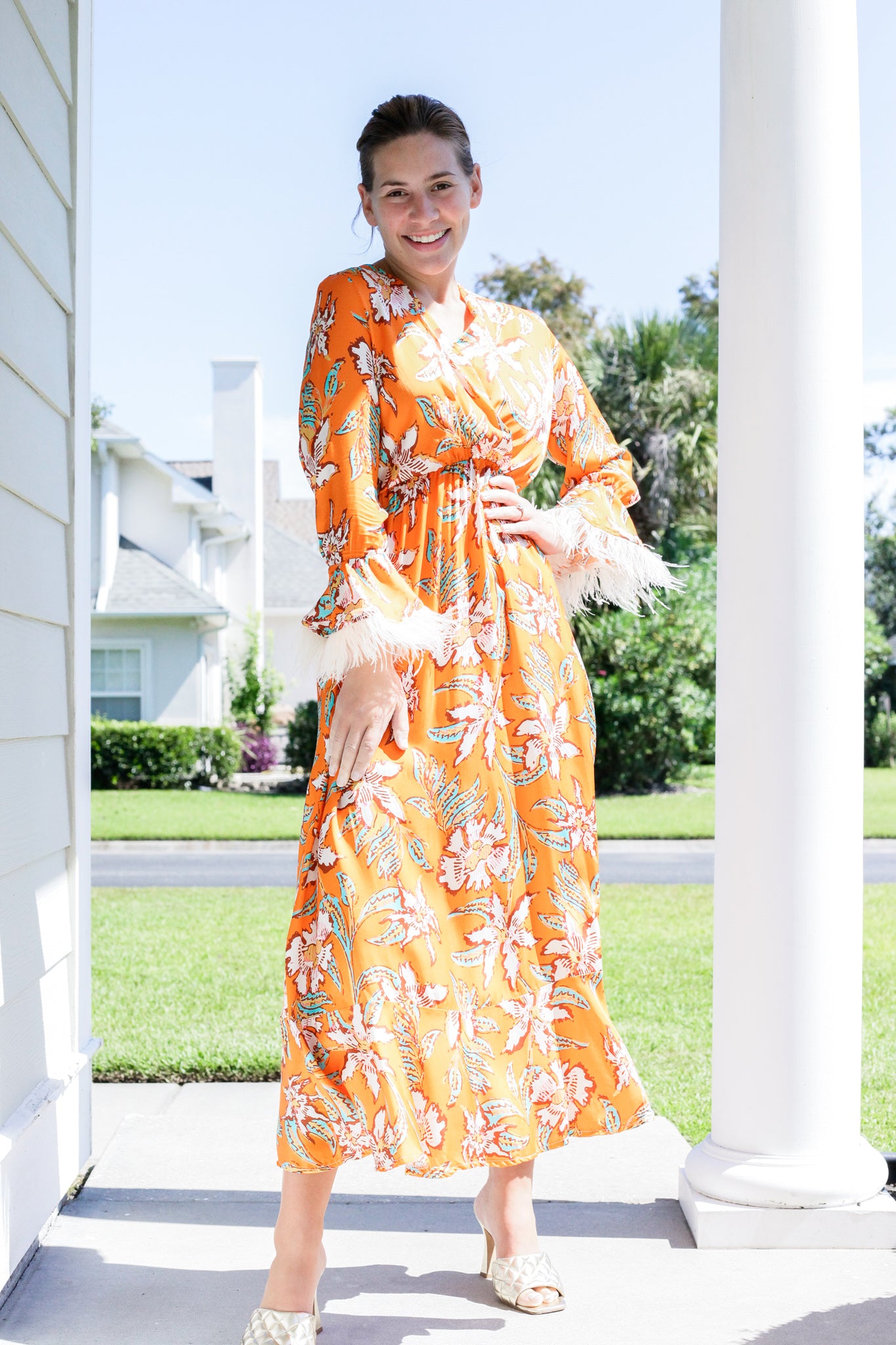 “Isabella” Orange Silk Maxi Dress  BX1310 Medium Official JT Merch