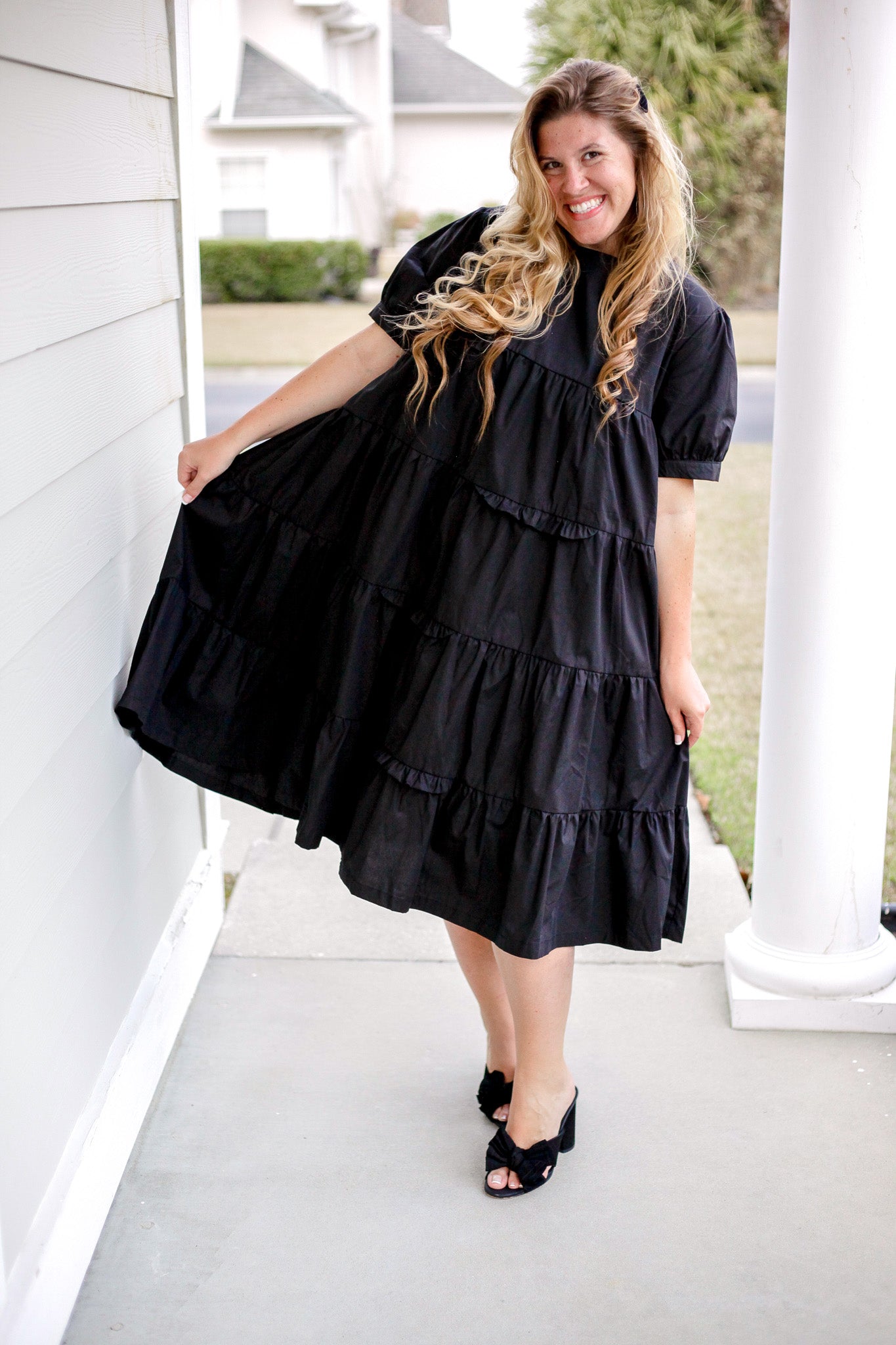 Ruffles Tiered Swing Dress  BX1310 OS / Black Official JT Merch