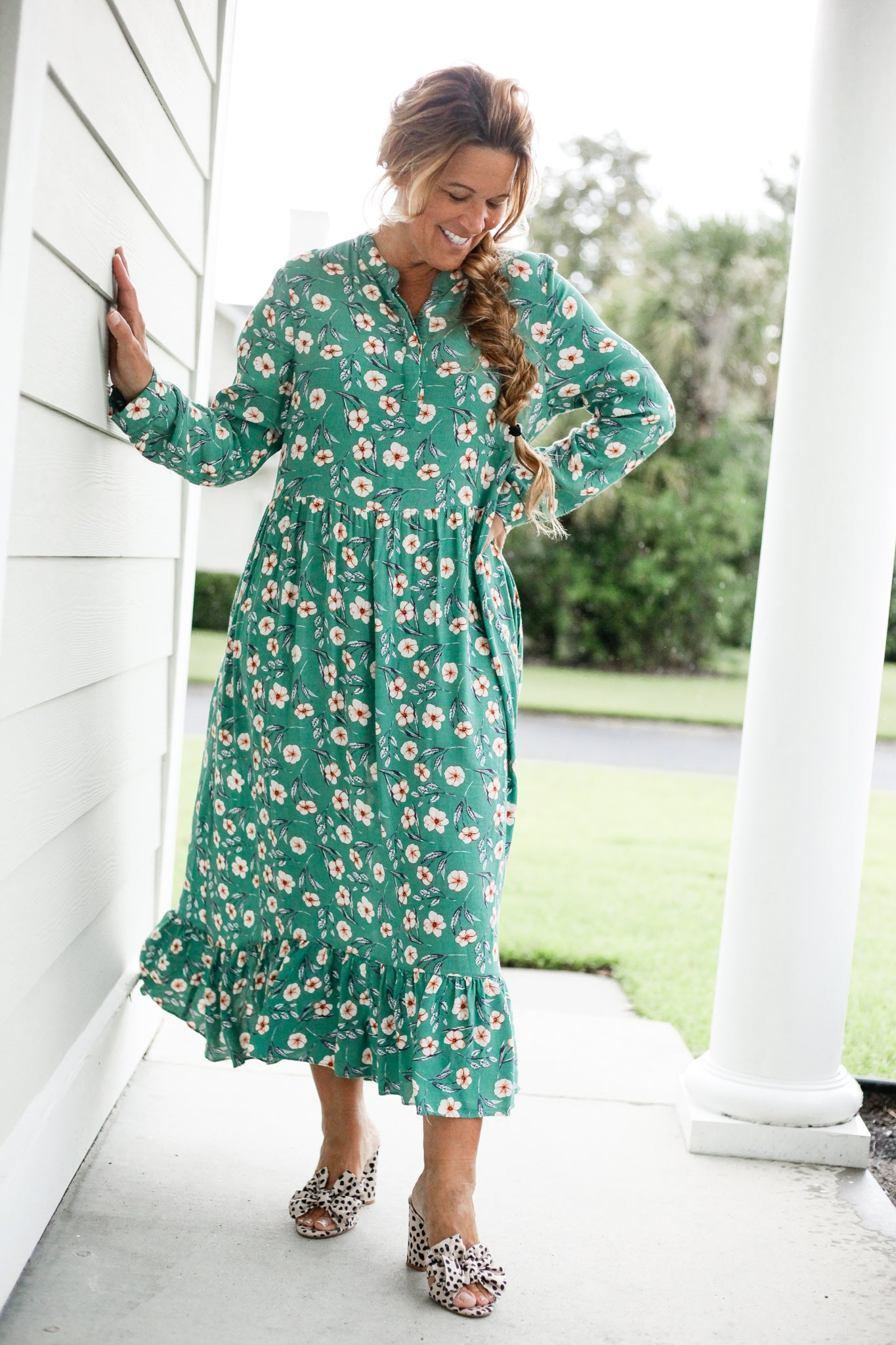 ANT Mare Green Floral Maxi Dress  BX1310 Large Official JT Merch